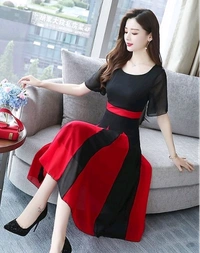 Elizy Women Black Plain  Red  KaliFlair Georgatte Maxi Dress - M